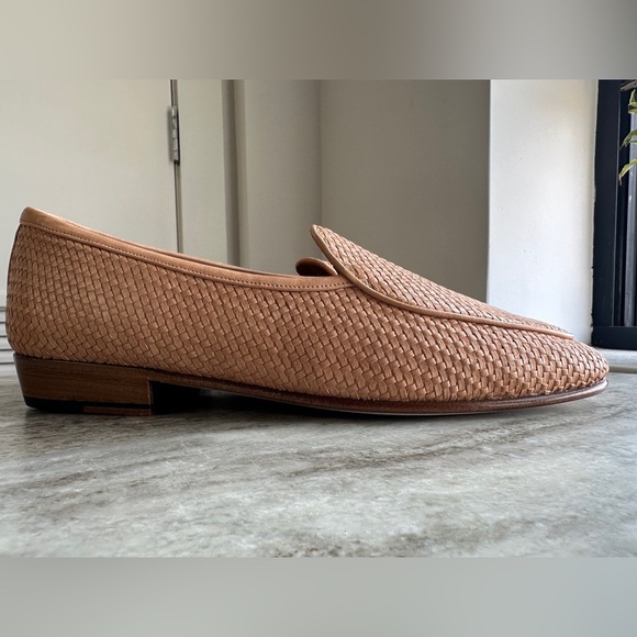 Baudoin & Lange Natural Soft Sagan Woven Leather Loafer 40 7 Belgian Classic Tan - Picture 2 of 10